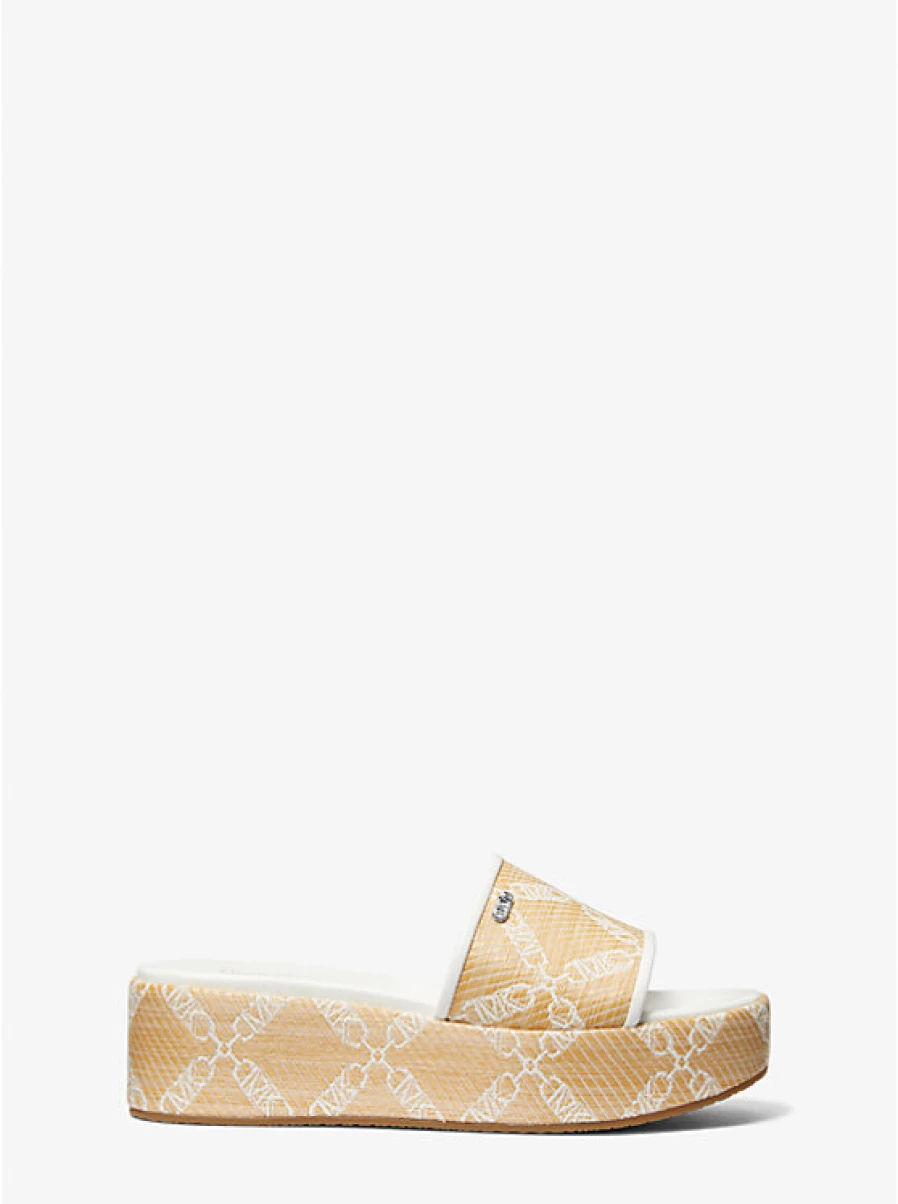 Michael Kors Women's Ember Jacquard & Straw Platform Sandals with Empire Logo
