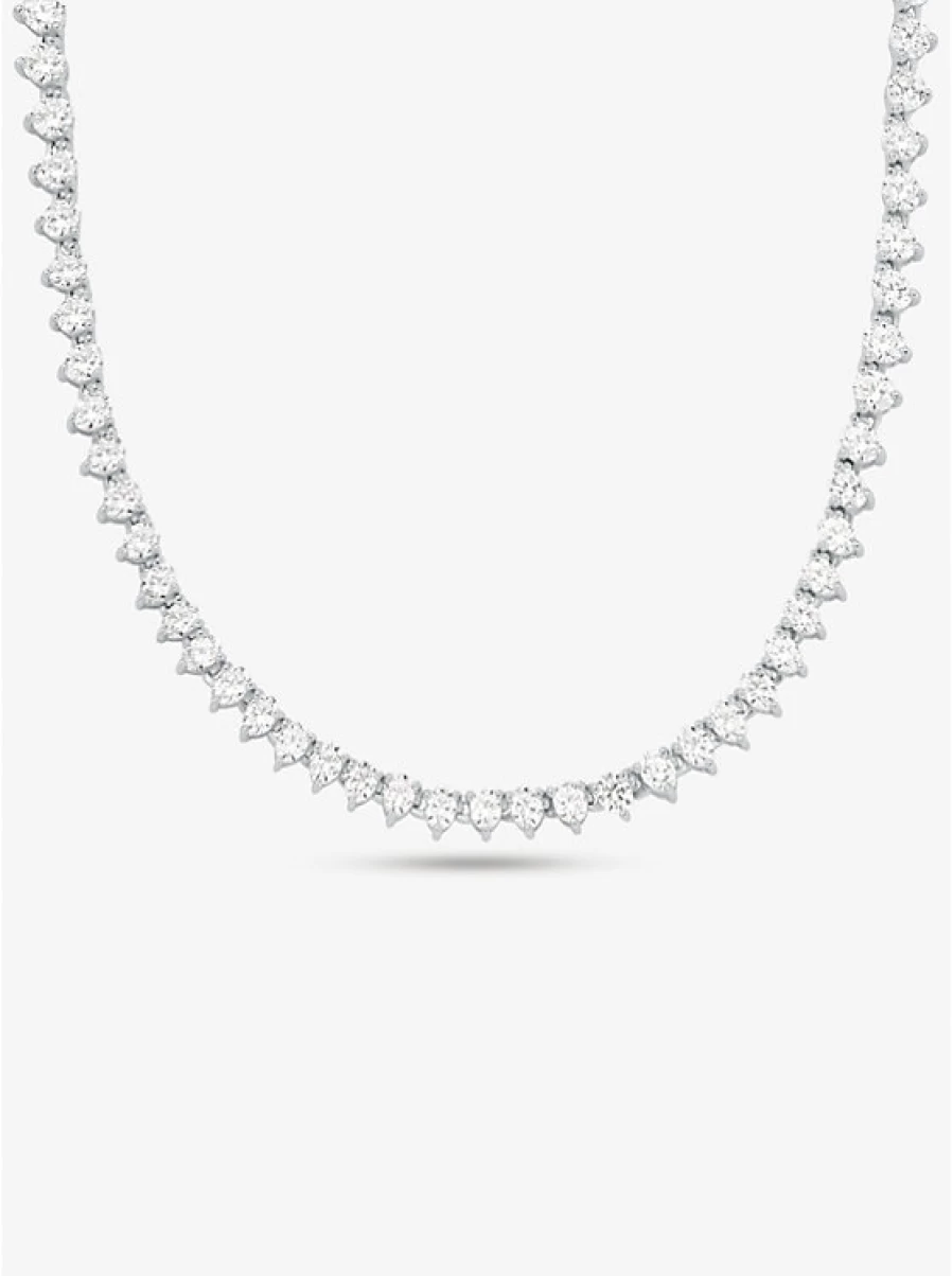Michael Kors Women's Cubic Zirconia Sterling Silver Plated Necklace Elegant Precious Metal Jewelry