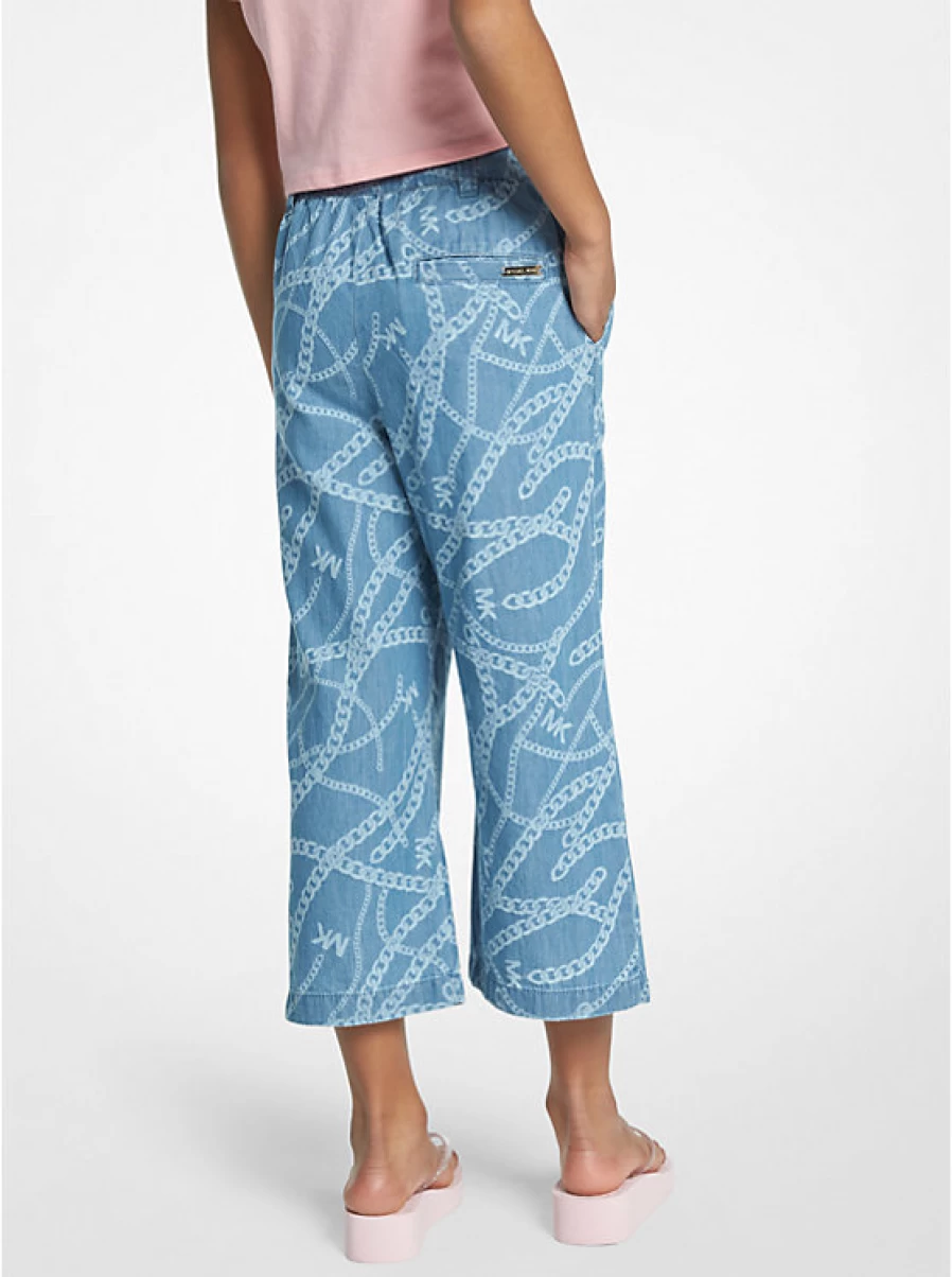 Michael Kors Kids' Printed Chambray Trousers with Chain Logo Design