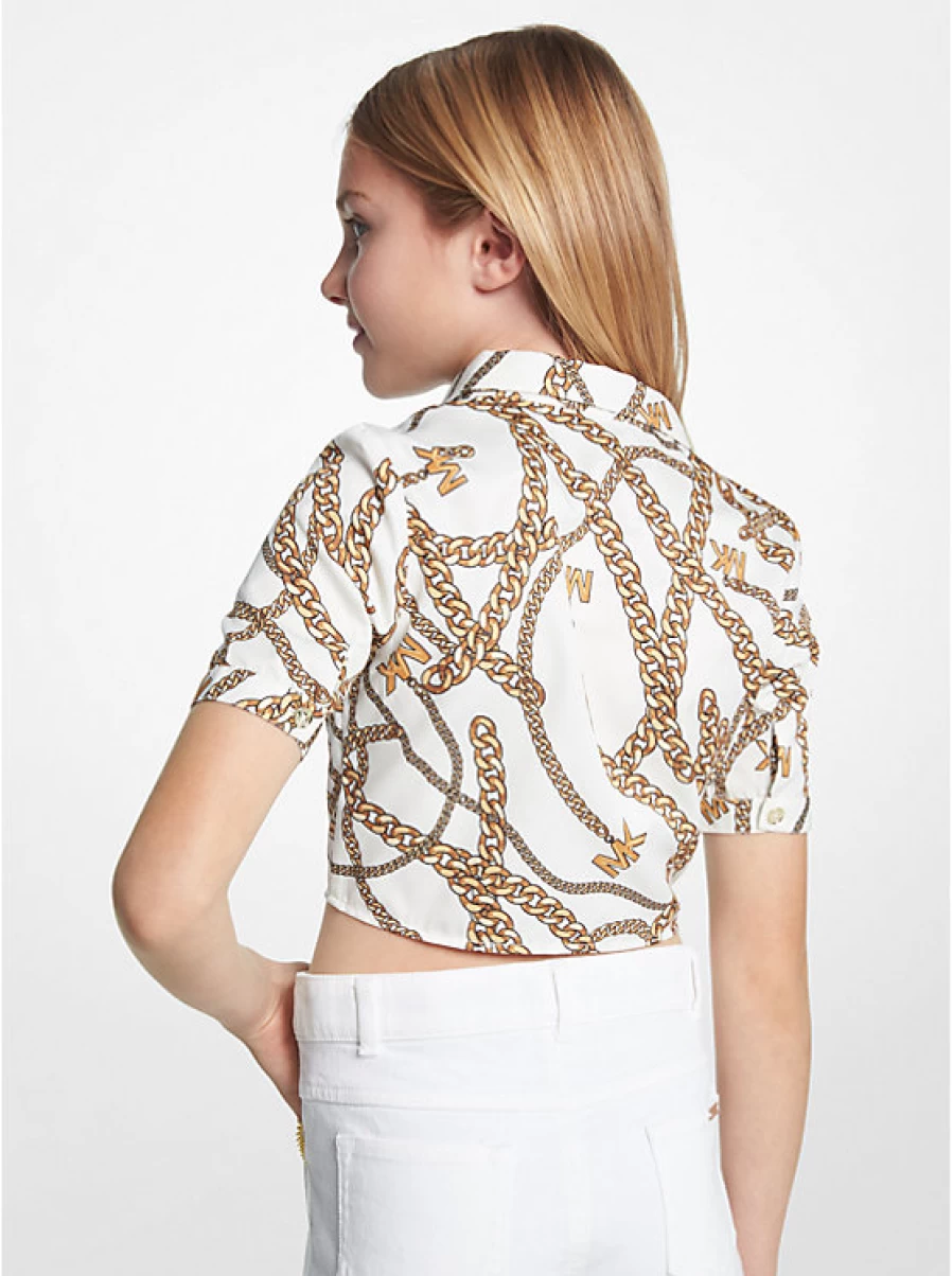 Michael Kors Children's Printed Woven Blouse with Chain Logo Design