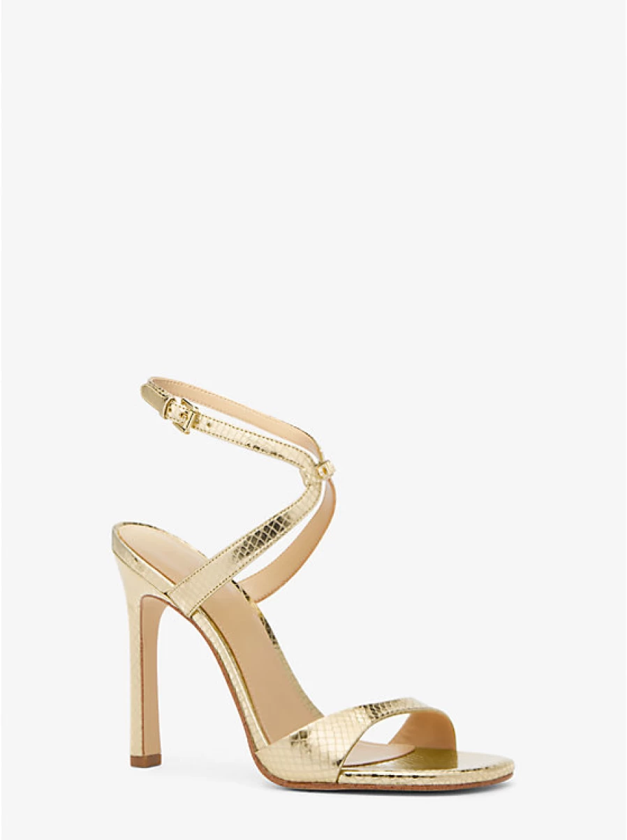 Michael Kors Women's Amara Metallic Leather Sandals with Embossed Snake Pattern