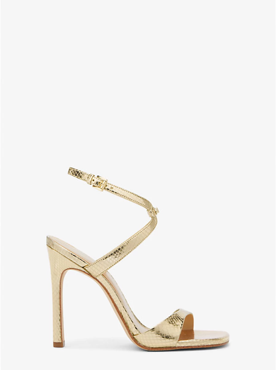 Michael Kors Women's Amara Metallic Leather Sandals with Embossed Snake Pattern