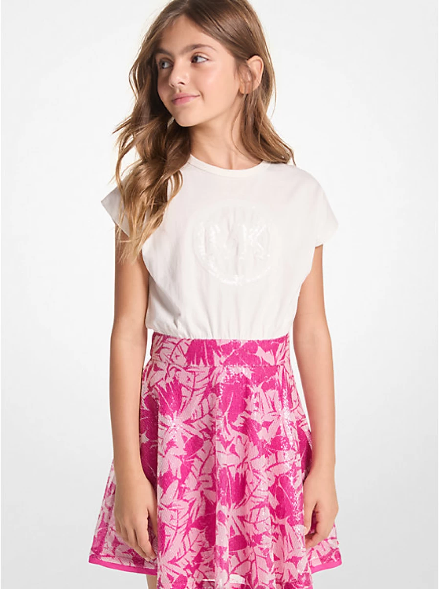 Michael Kors Children's Sequins & Printed Palm Logo T-Shirt Dress