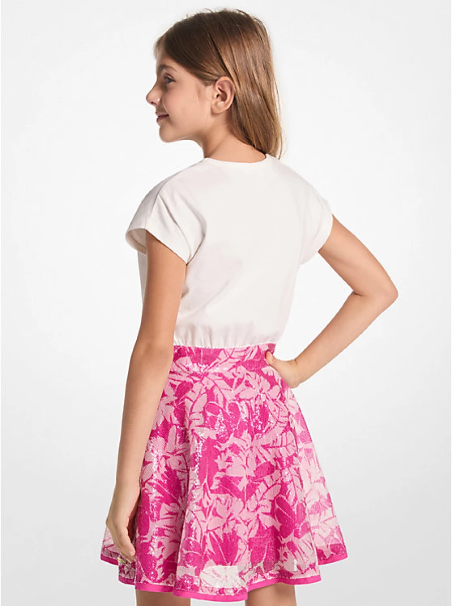 Michael Kors Children's Sequins & Printed Palm Logo T-Shirt Dress