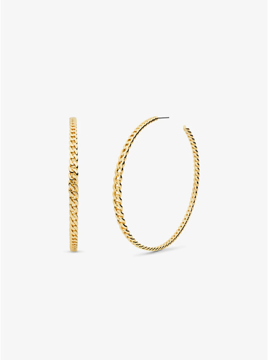 Michael Kors Women's Hoop Earrings in Gold Plated Brass with Curb Link Design