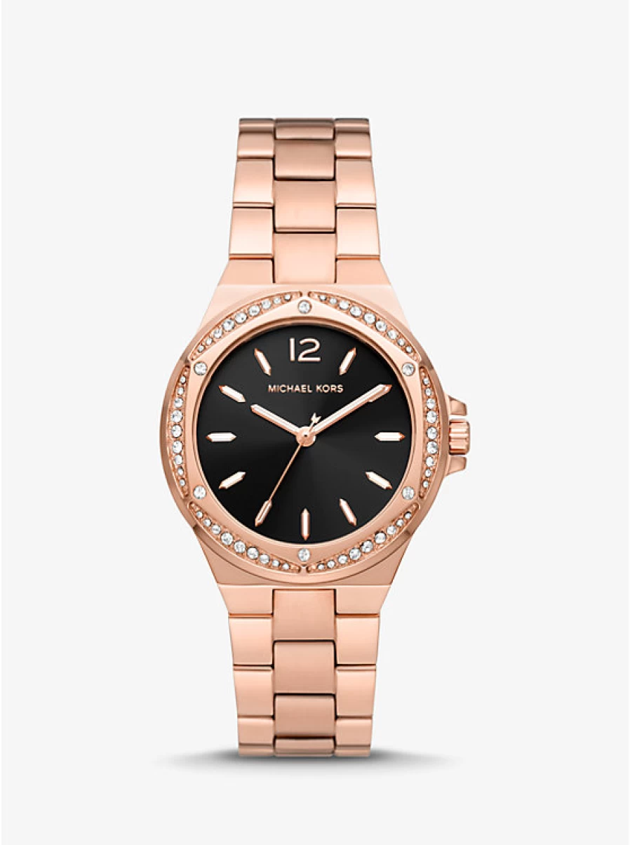 Michael Kors Women's Lennox Rose Gold-Tone Watch with Paving Stone Accents