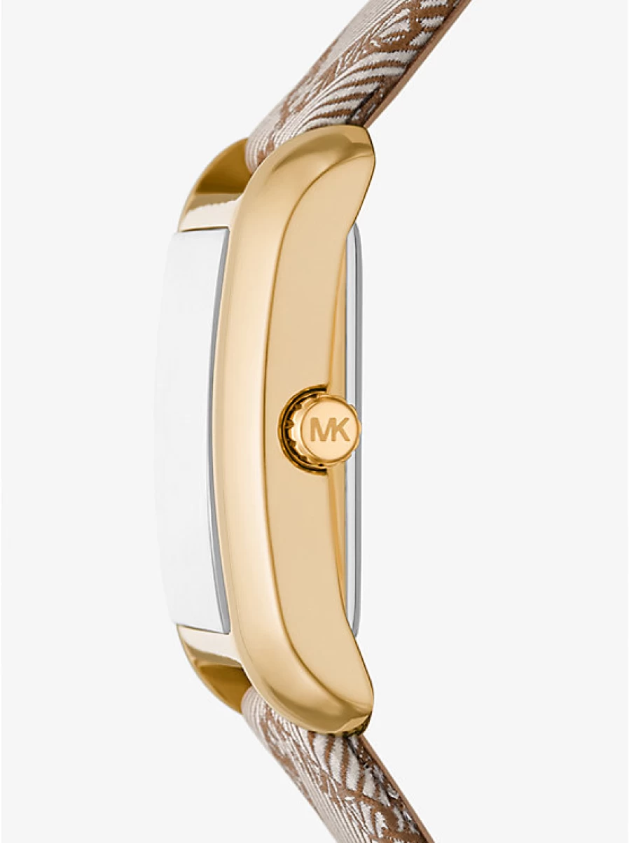Michael Kors Women's Emery Miniature Gold-Plated Watch with Jacquard Bracelet and Empire Logo