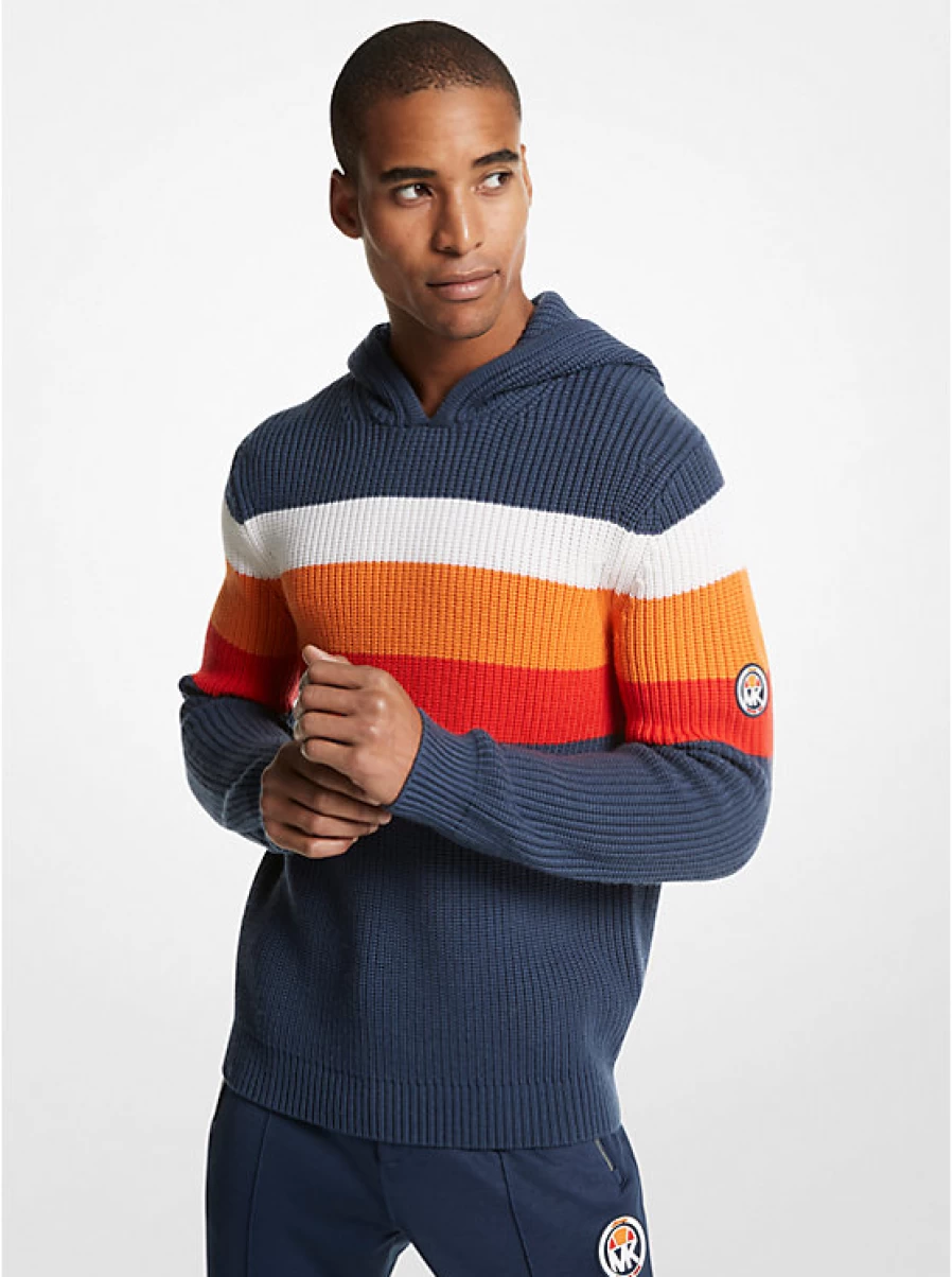 Michael Kors Men's Ribbed Cotton Blend Hooded Sweater