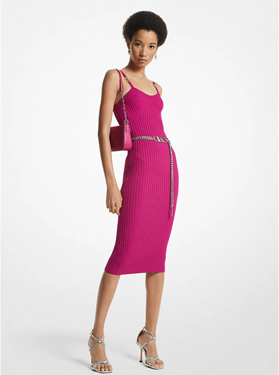 Michael Kors Women's Strapless Stretch Viscose Dress with Ribbed Lace Detailing and Belt