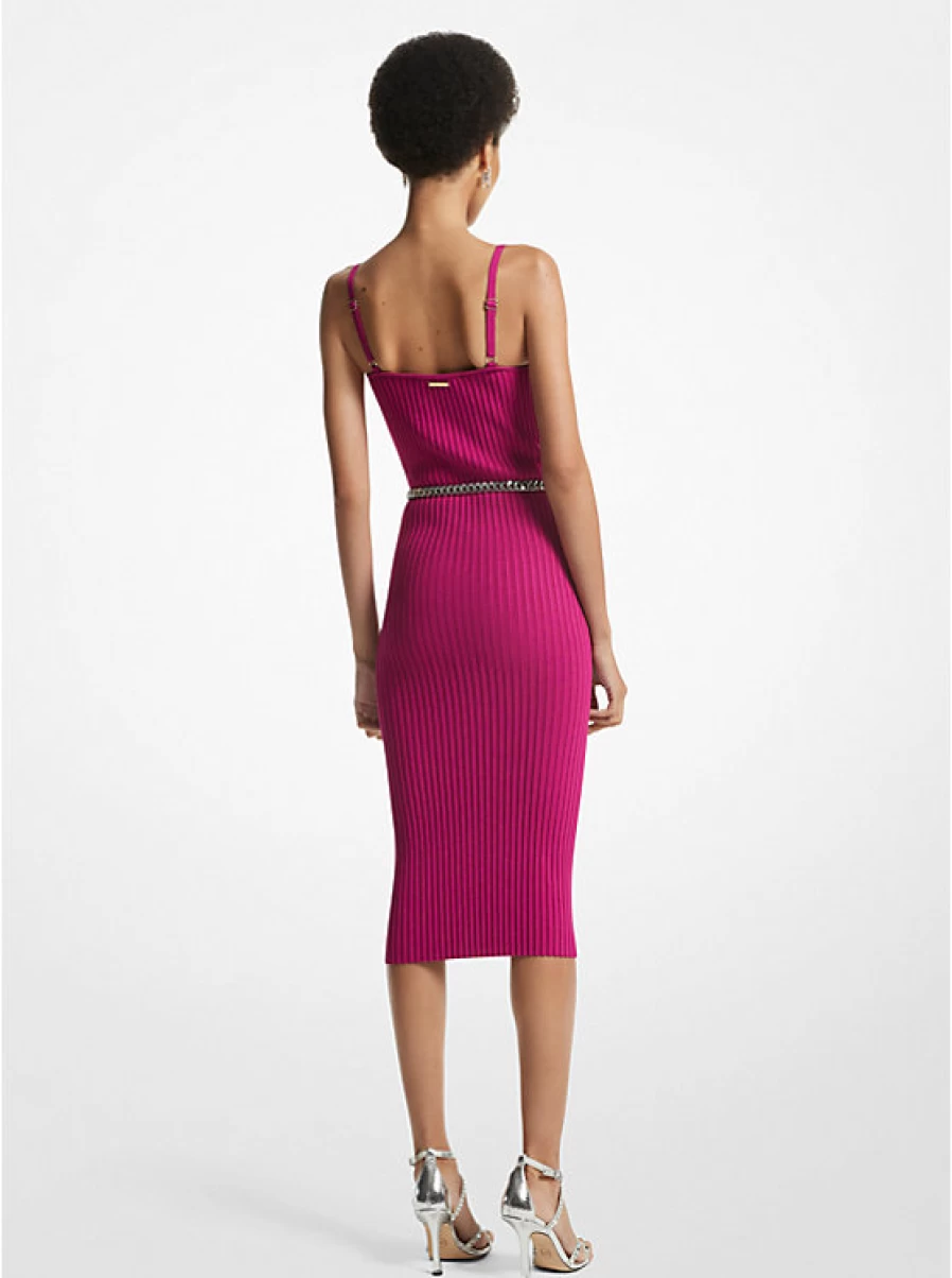 Michael Kors Women's Strapless Stretch Viscose Dress with Ribbed Lace Detailing and Belt