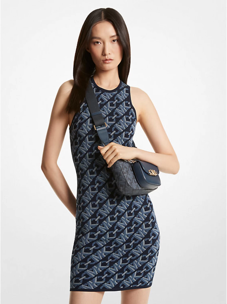 Michael Kors Women's Jacquard Empire Waist Tank Top Dress with Signature Logo