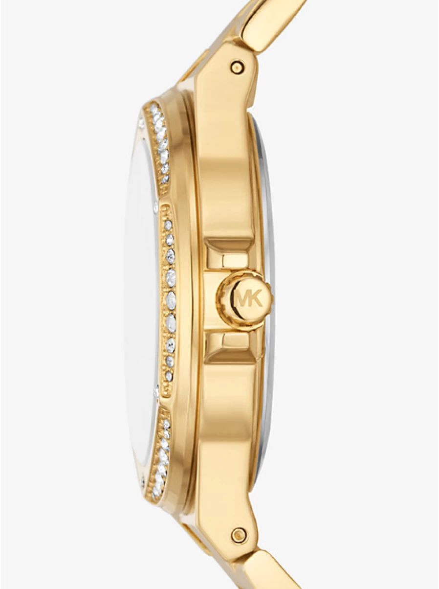 Michael Kors Women's Lennox Gold-Tone Watch with Logo and Pavé Stone Accents