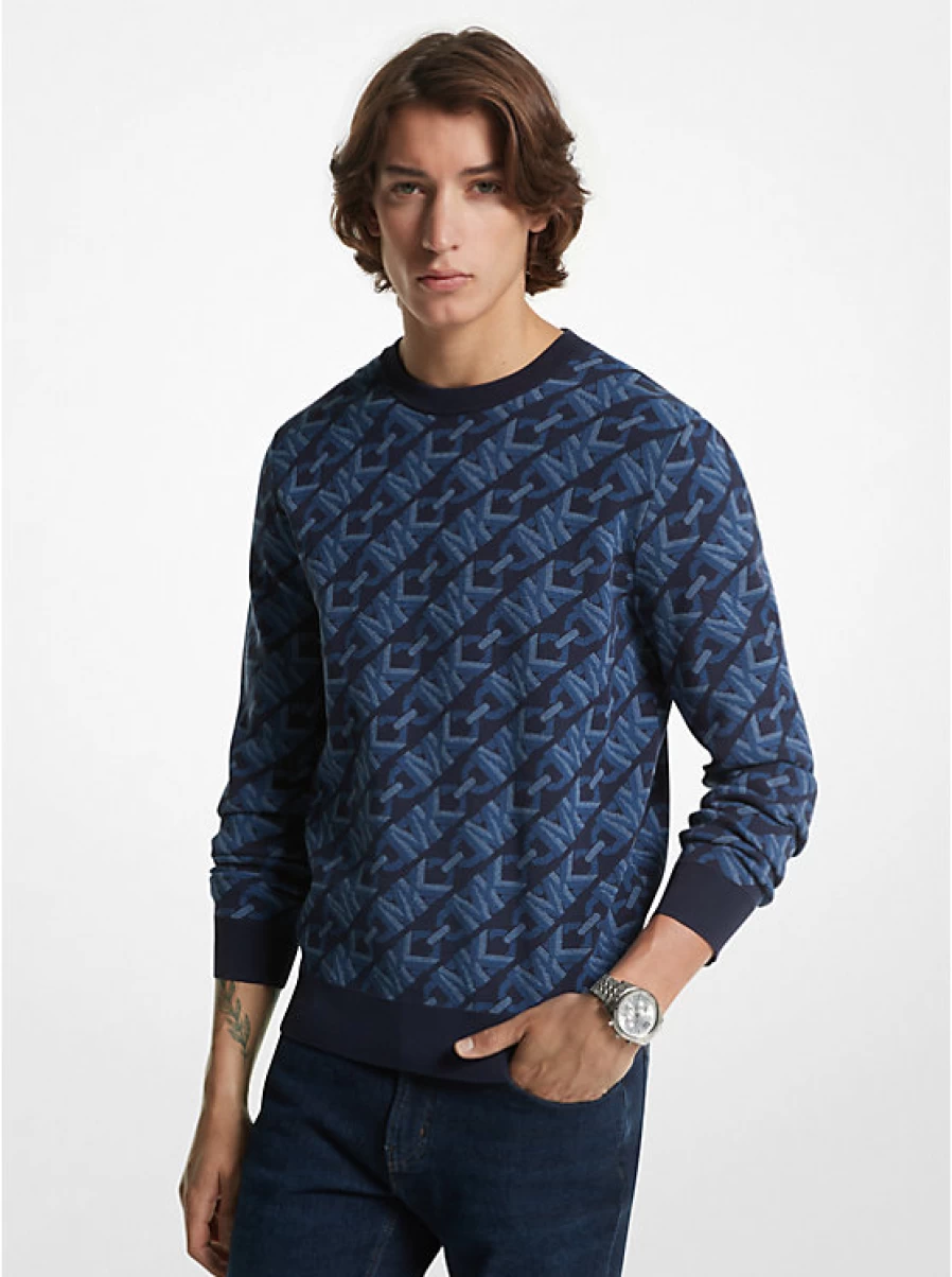 Michael Kors Men's Empire Signature Logo Long-Sleeve Merino Wool Jacquard Sweater