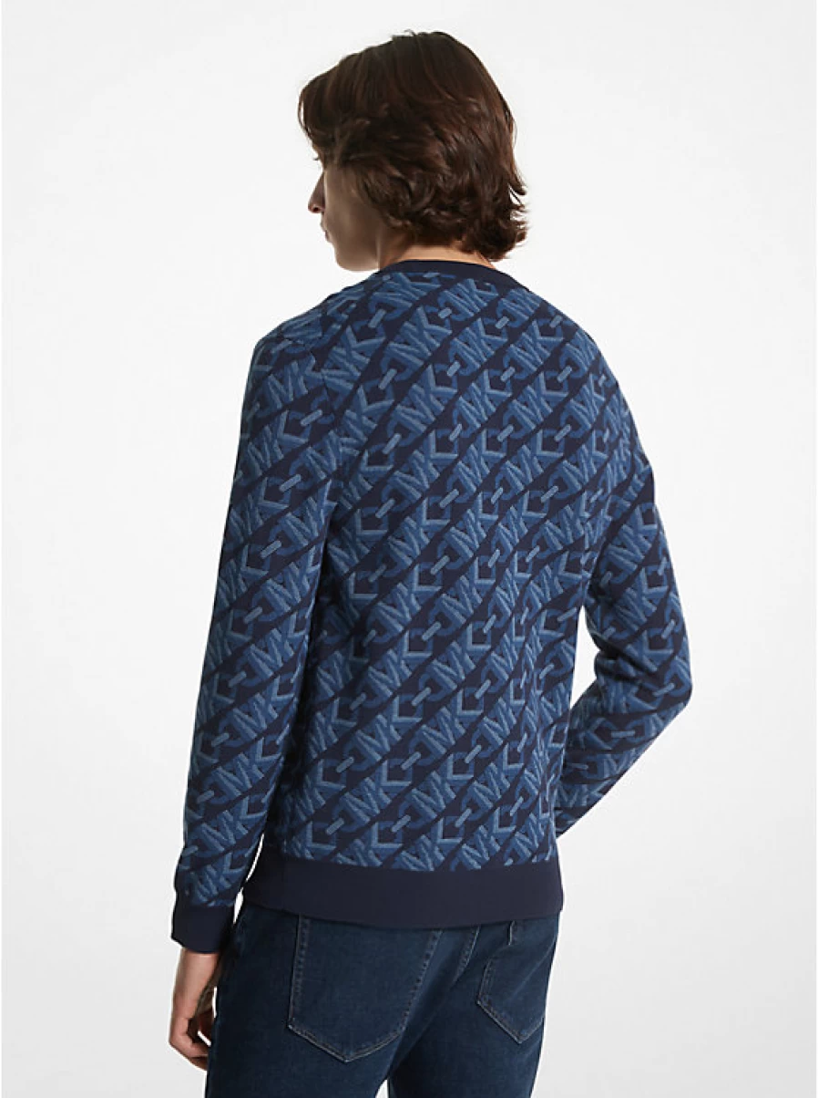 Michael Kors Men's Empire Signature Logo Long-Sleeve Merino Wool Jacquard Sweater