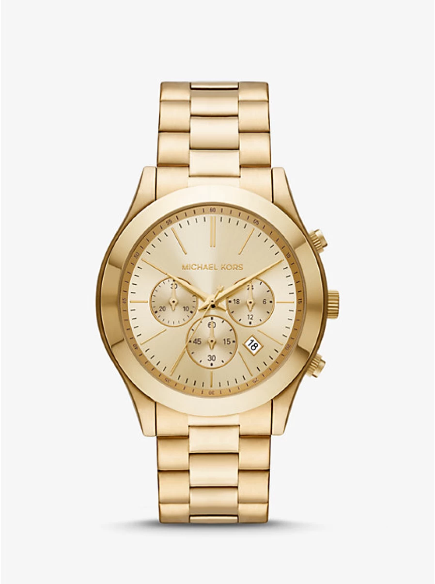 Michael Kors Men's Oversized Gold Slim Runway Watch - Luxury Designer Chronograph