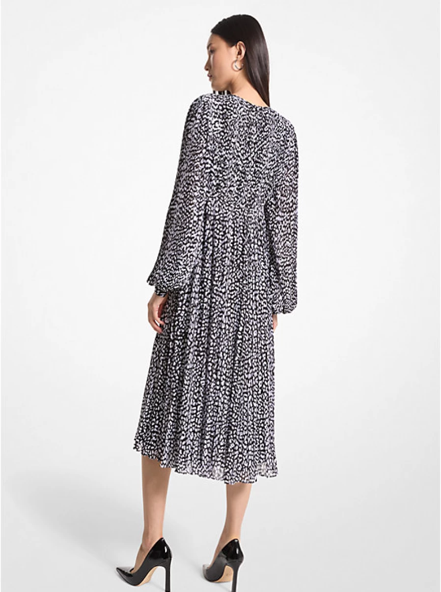 Michael Kors Women's Leopard Print Mid-Length Pleated Georgette Crepe Dress