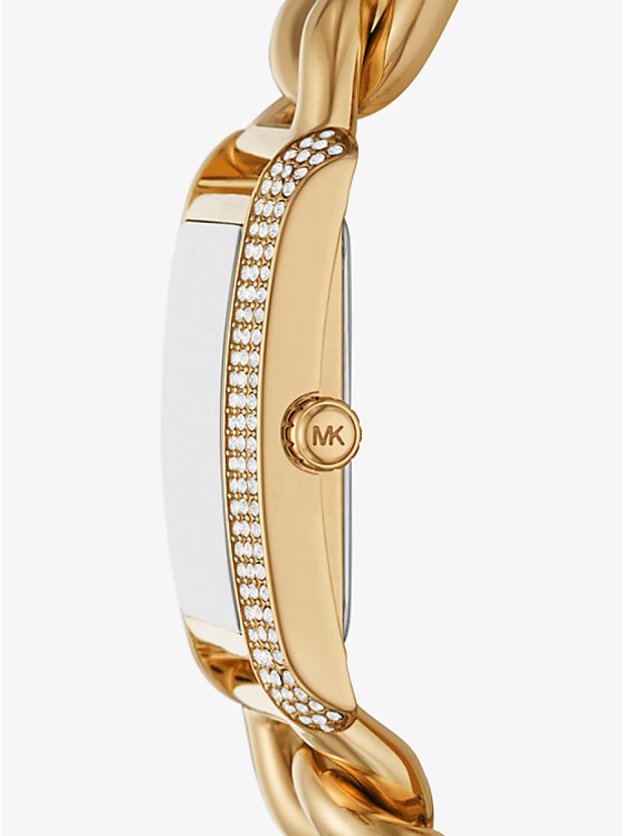 Michael Kors Women's Oversized Gold-Tone Watch with Emery Curb Chain Link and Paving Stone Accents