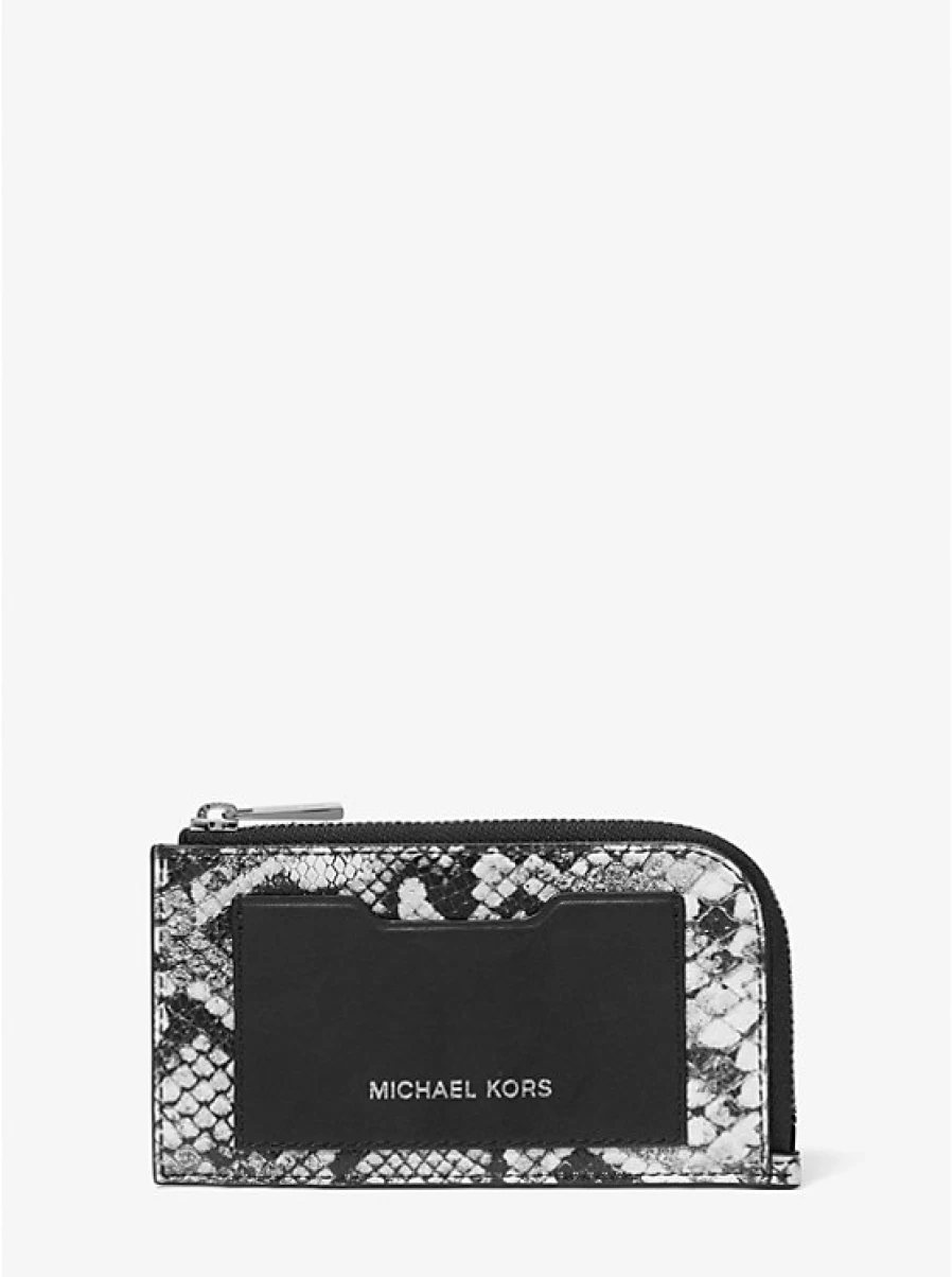 Michael Kors Men's Varick Leather Wallet with Snake Embossed Pattern and Zipper Closure