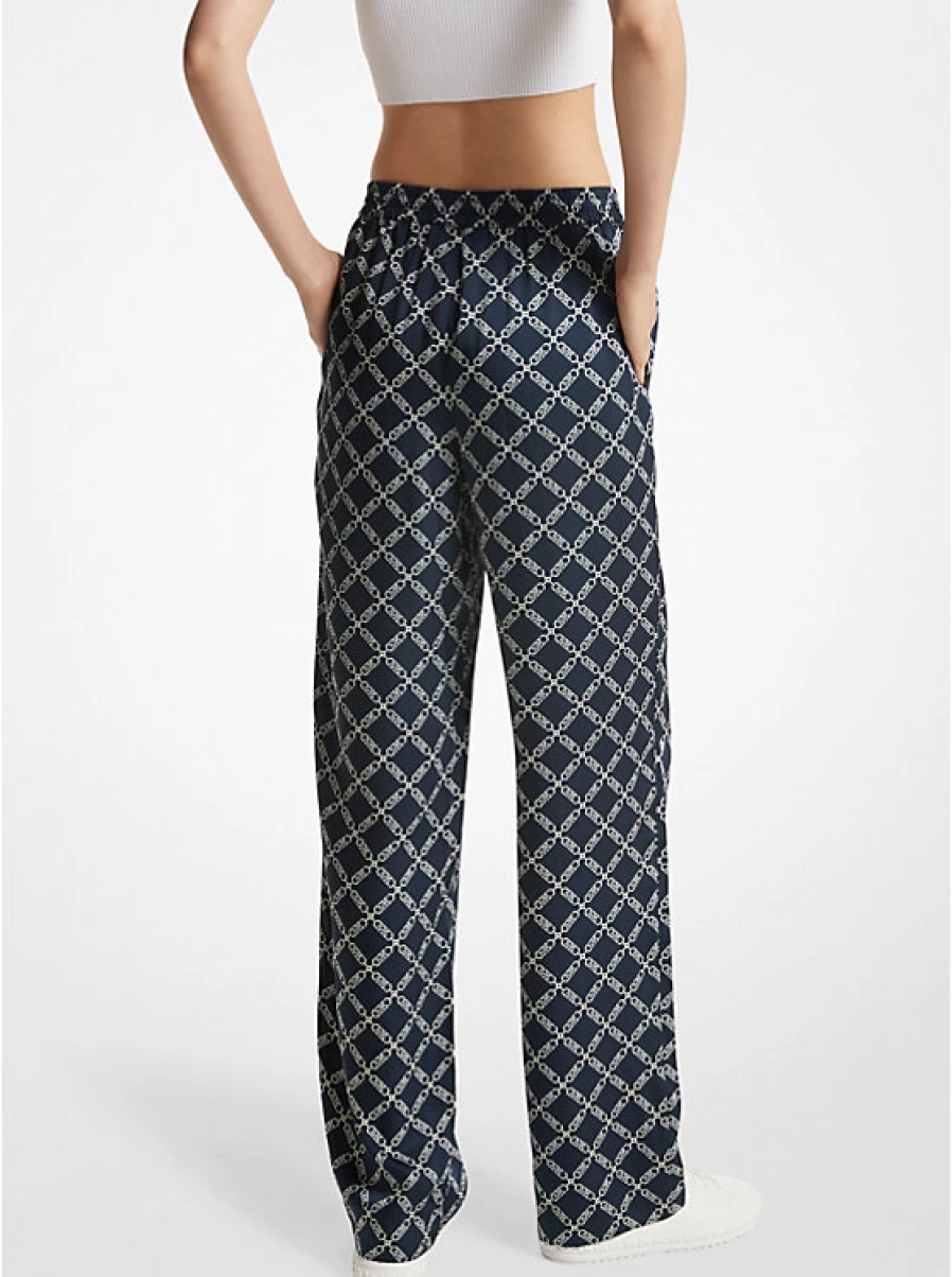 Michael Kors Women's Satin Pajama Pants with Empire Logo Print - Luxurious Sleepwear
