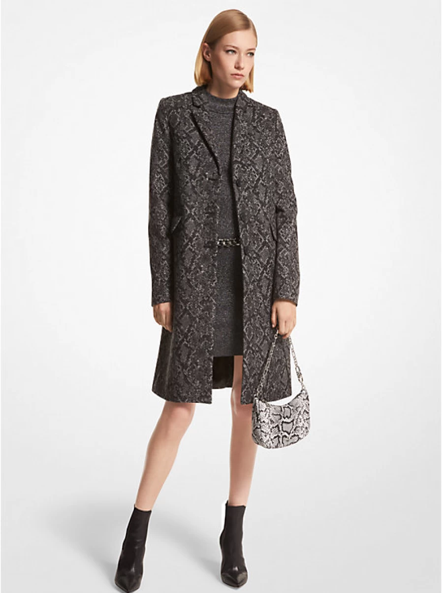 Michael Kors Women's Metallic Jacquard Coat with Snake Pattern Design