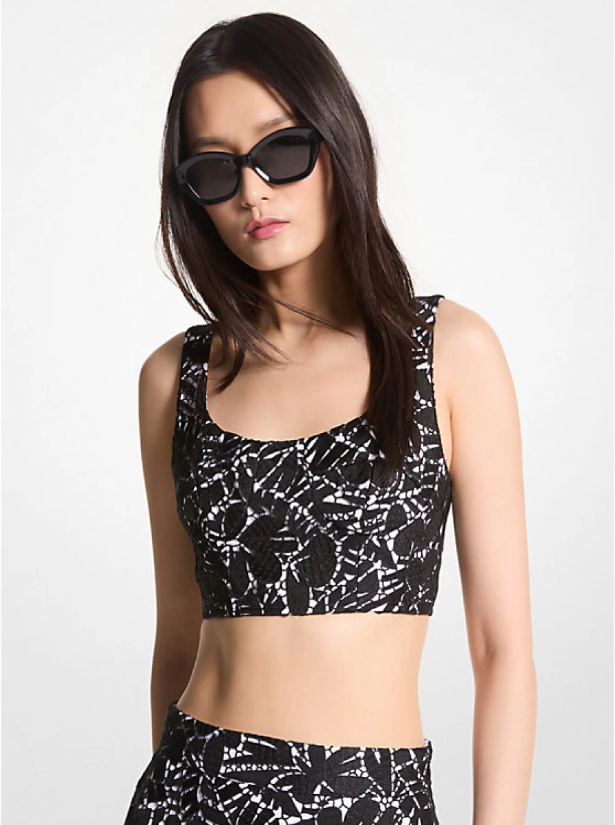 Michael Kors Women's Strapless Lace Top with Palm Tree Design - Elegant Summer Blouse