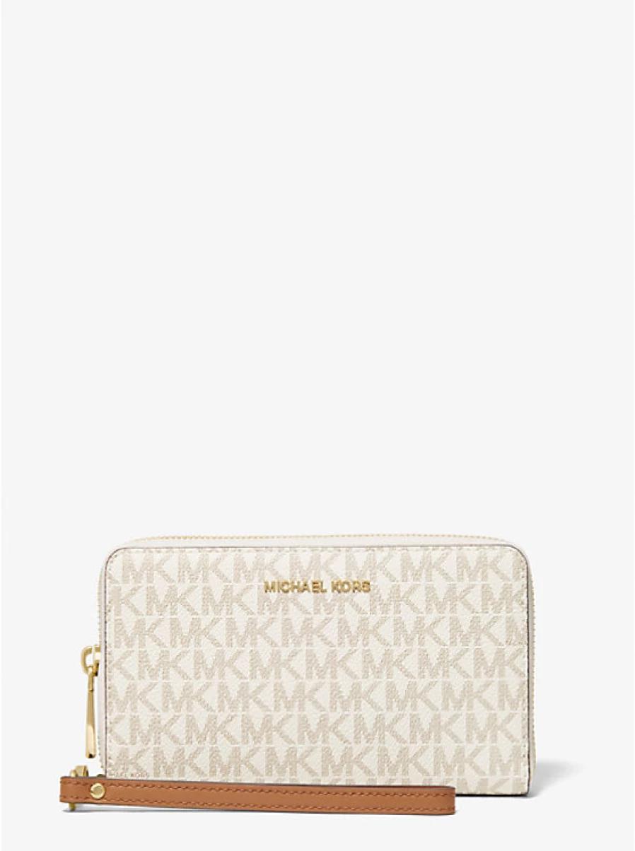 Michael Kors Women's Large Leather Wristlet Pouch with Embossed Logo
