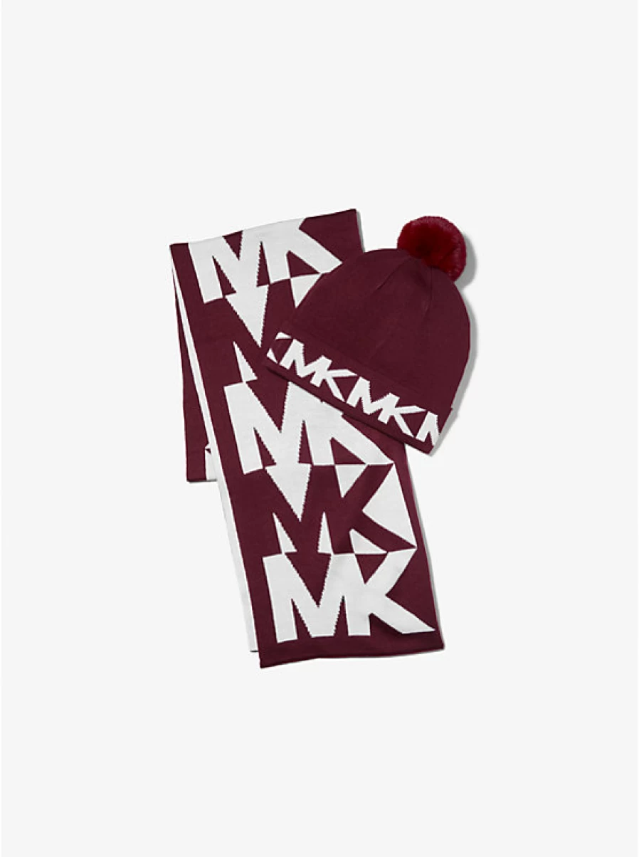 Michael Kors Women's Knit Hat and Scarf Set with Intarsia Logo Design