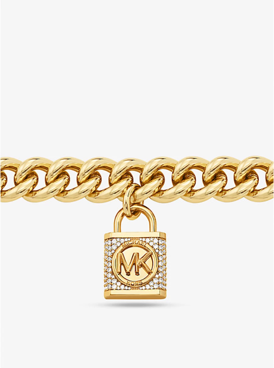 Michael Kors Women's Brass Curb Chain Necklace with Plated Padlock Charm