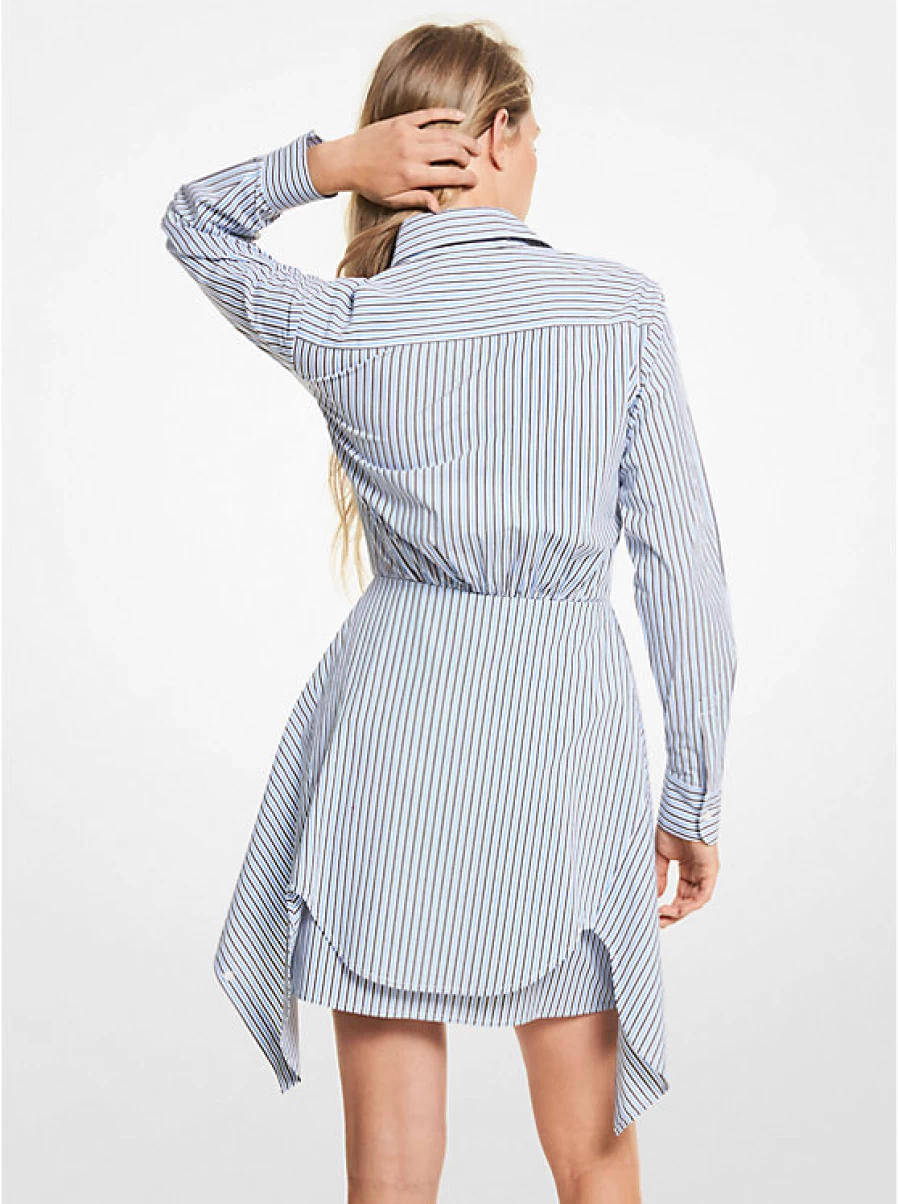 Michael Kors Women's Striped Cotton Poplin Shirt Dress with Tied Waist
