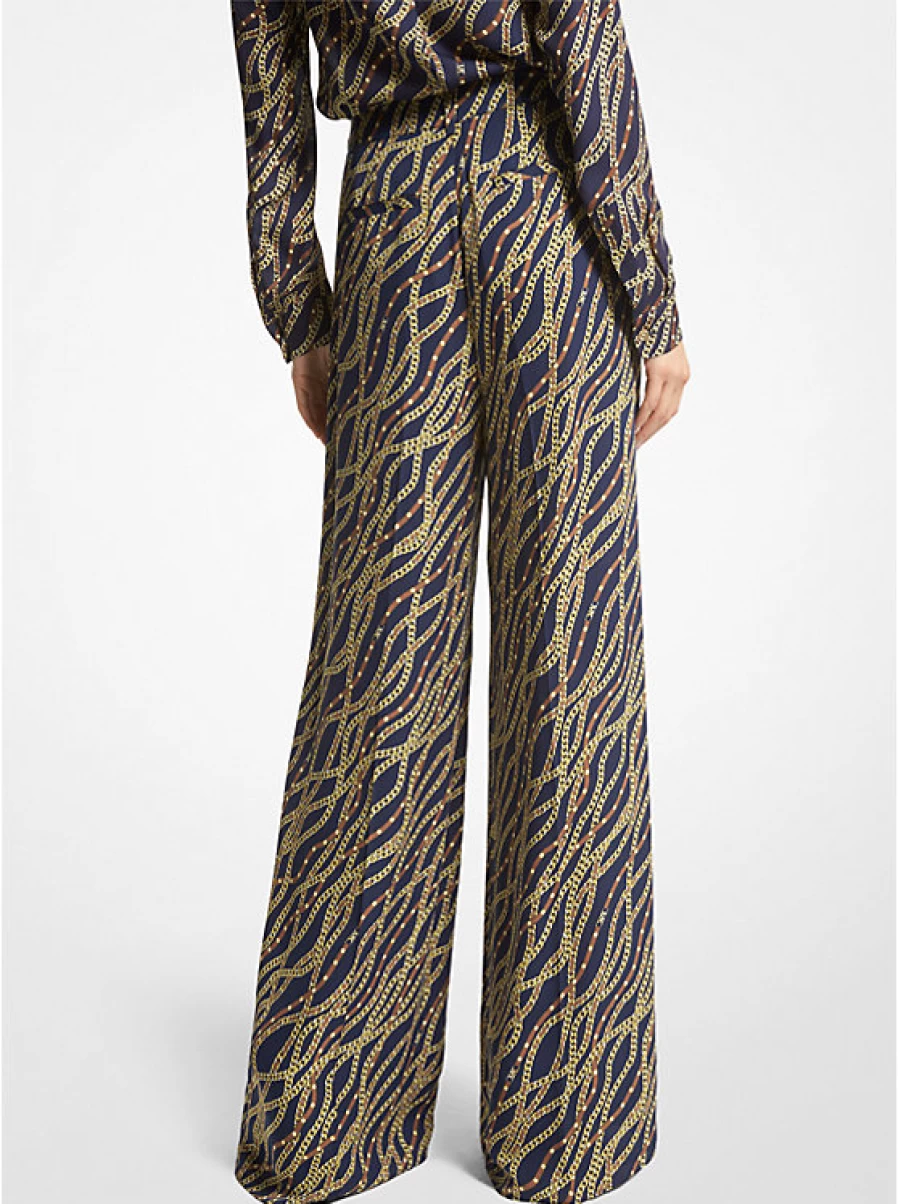 Michael Kors Women's Printed Georgette Crepe Flared Pants with Chain Detail
