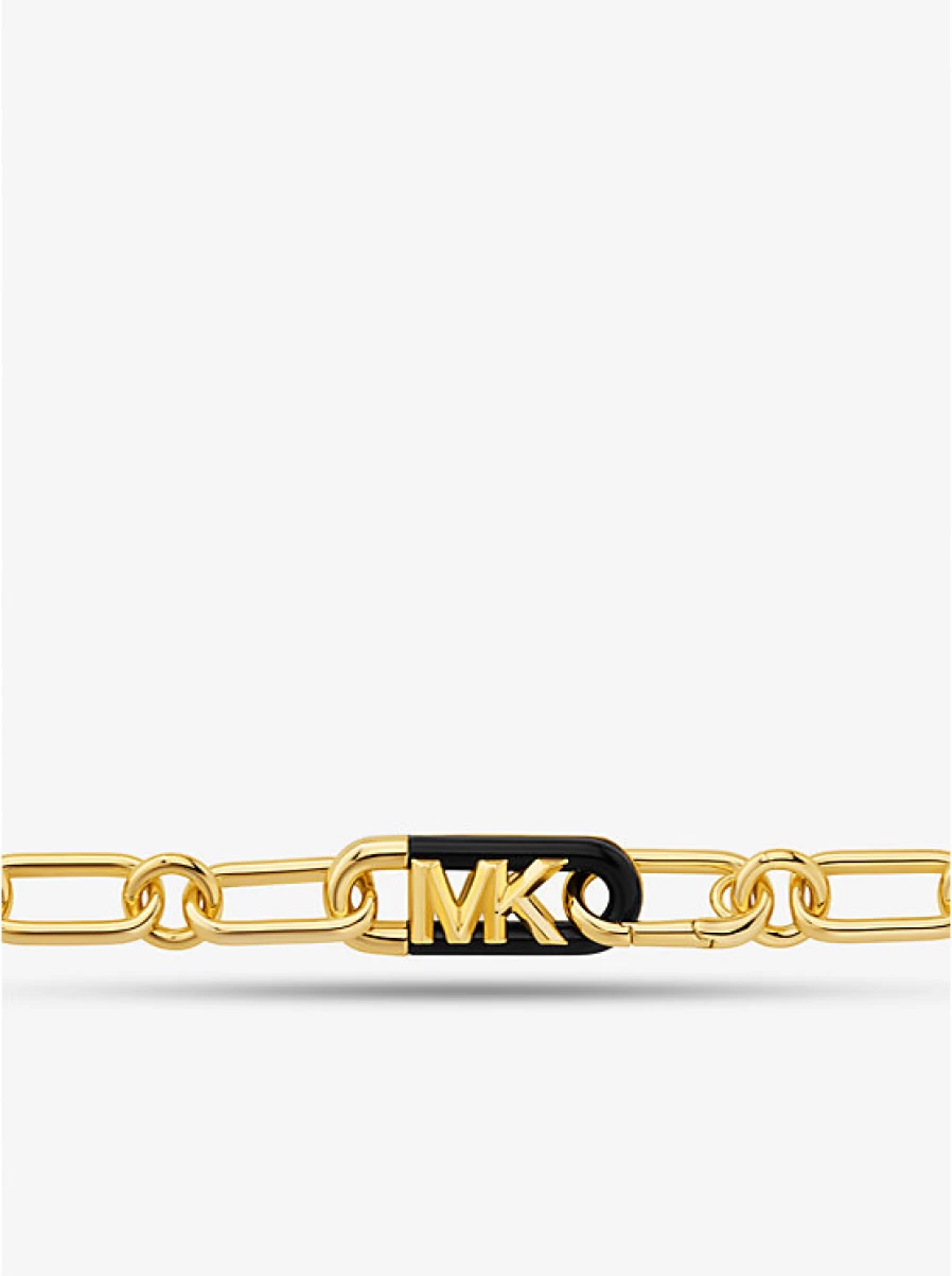 Michael Kors Women's Brass Link Necklace with Precious Metal Plating & Acetate Logo Pendant
