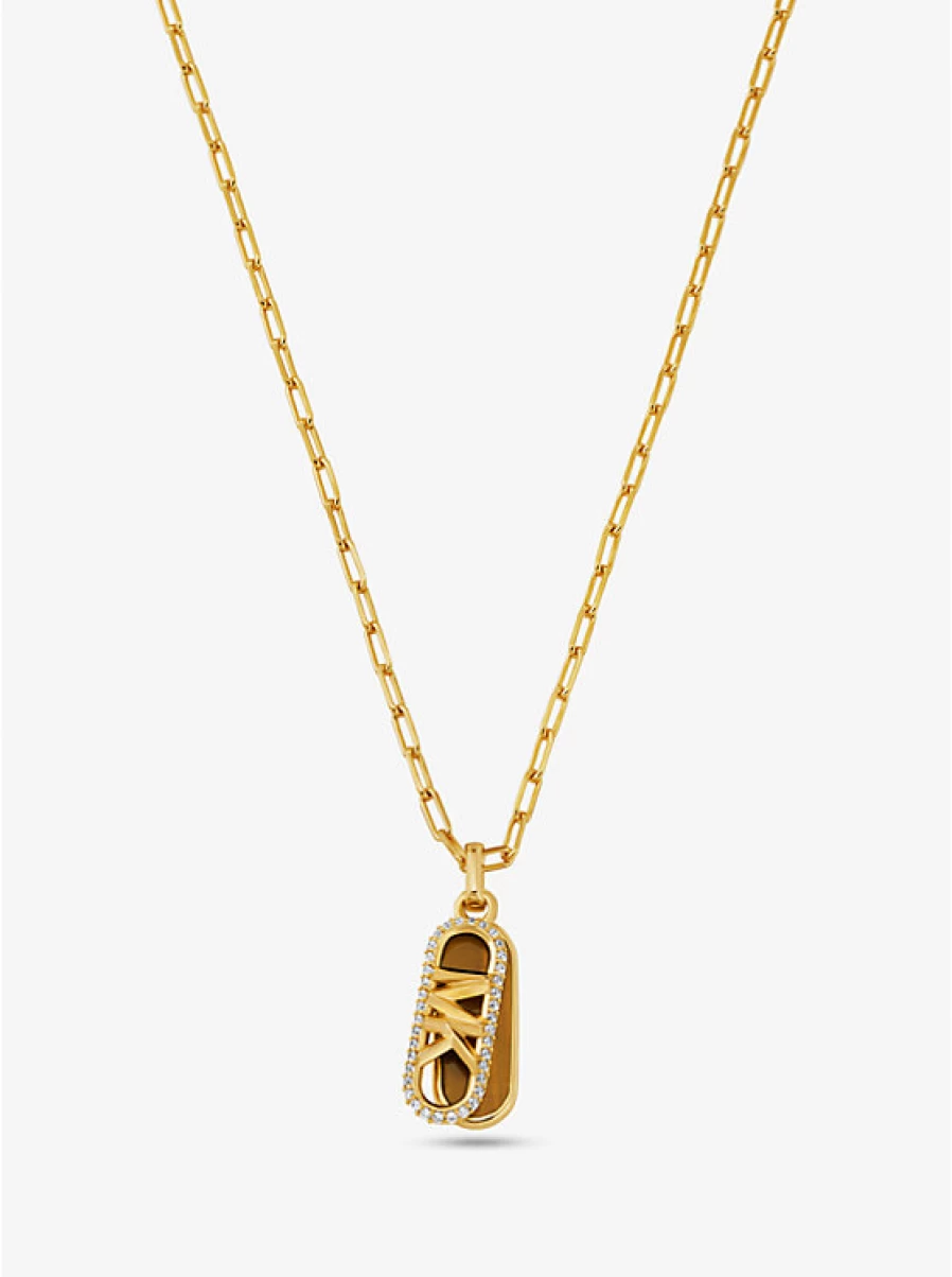 Michael Kors Women's Brass Necklace with Precious Metal Plating, Acetate Details & Empire Logo