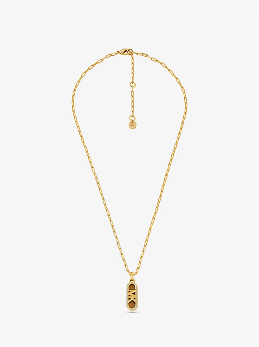 Michael Kors Women's Brass Necklace with Precious Metal Plating, Acetate Details & Empire Logo