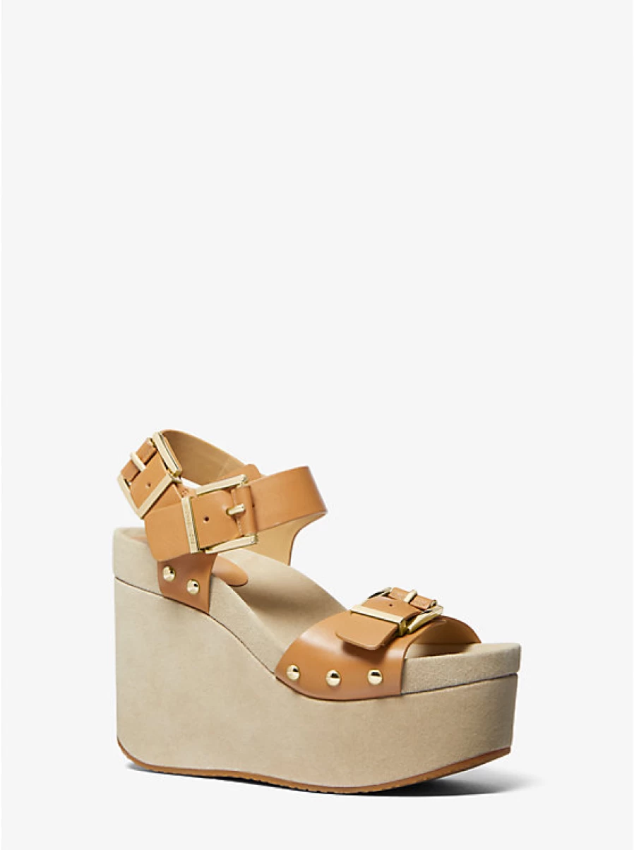 Michael Kors Women's Colby Leather Wedge Sandals with Heel
