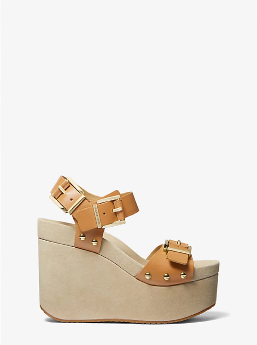 Michael Kors Women's Colby Leather Wedge Sandals with Heel
