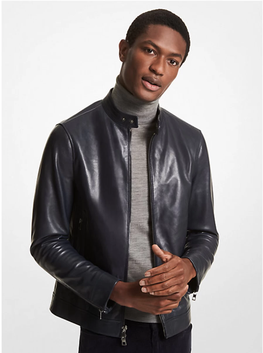 Michael Kors Men's Genuine Leather Racing Jacket for Stylish Motorcycle Riding