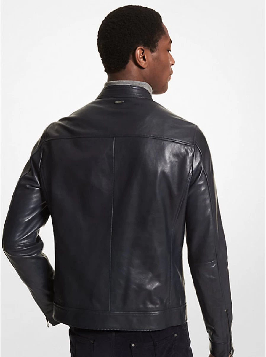 Michael Kors Men's Genuine Leather Racing Jacket for Stylish Motorcycle Riding
