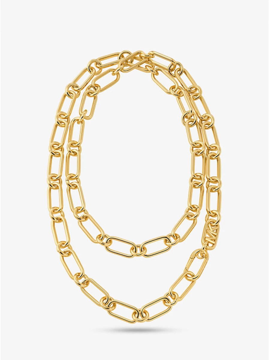 Michael Kors Women's Empire Necklace - Double Layered Brass Chain with Precious Metal Plating