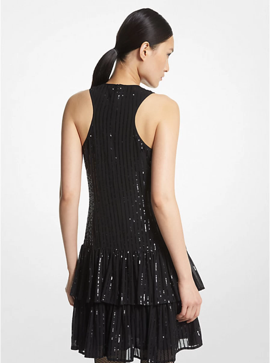 Michael Kors Women's Glittery Striped Georgette Crepe Dress with Open Back