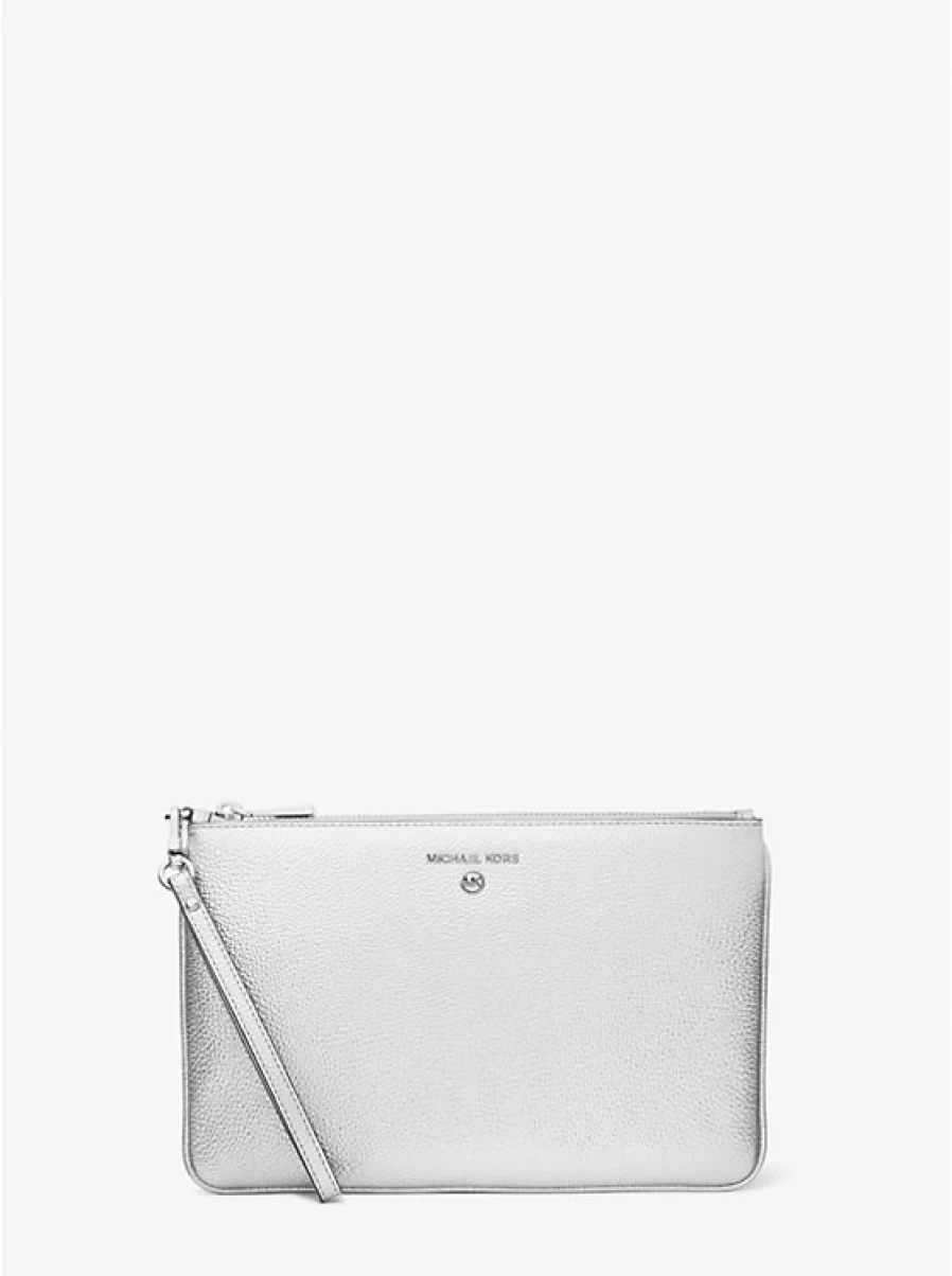 Michael Kors Women's Large Grain Leather Wristlet Pouch with Metallic Accents