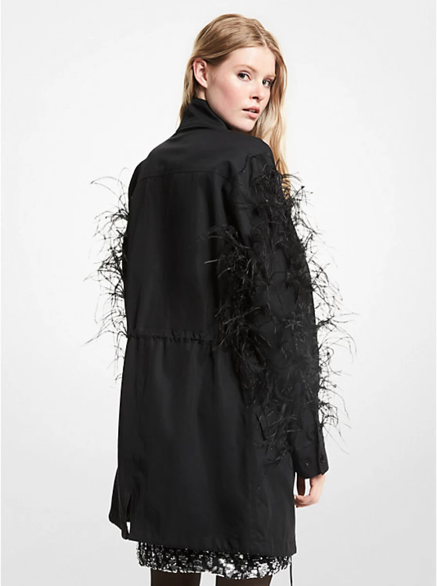 Michael Kors Women's Cotton Anorak Jacket Embellished with Feathers for Stylish Outerwear