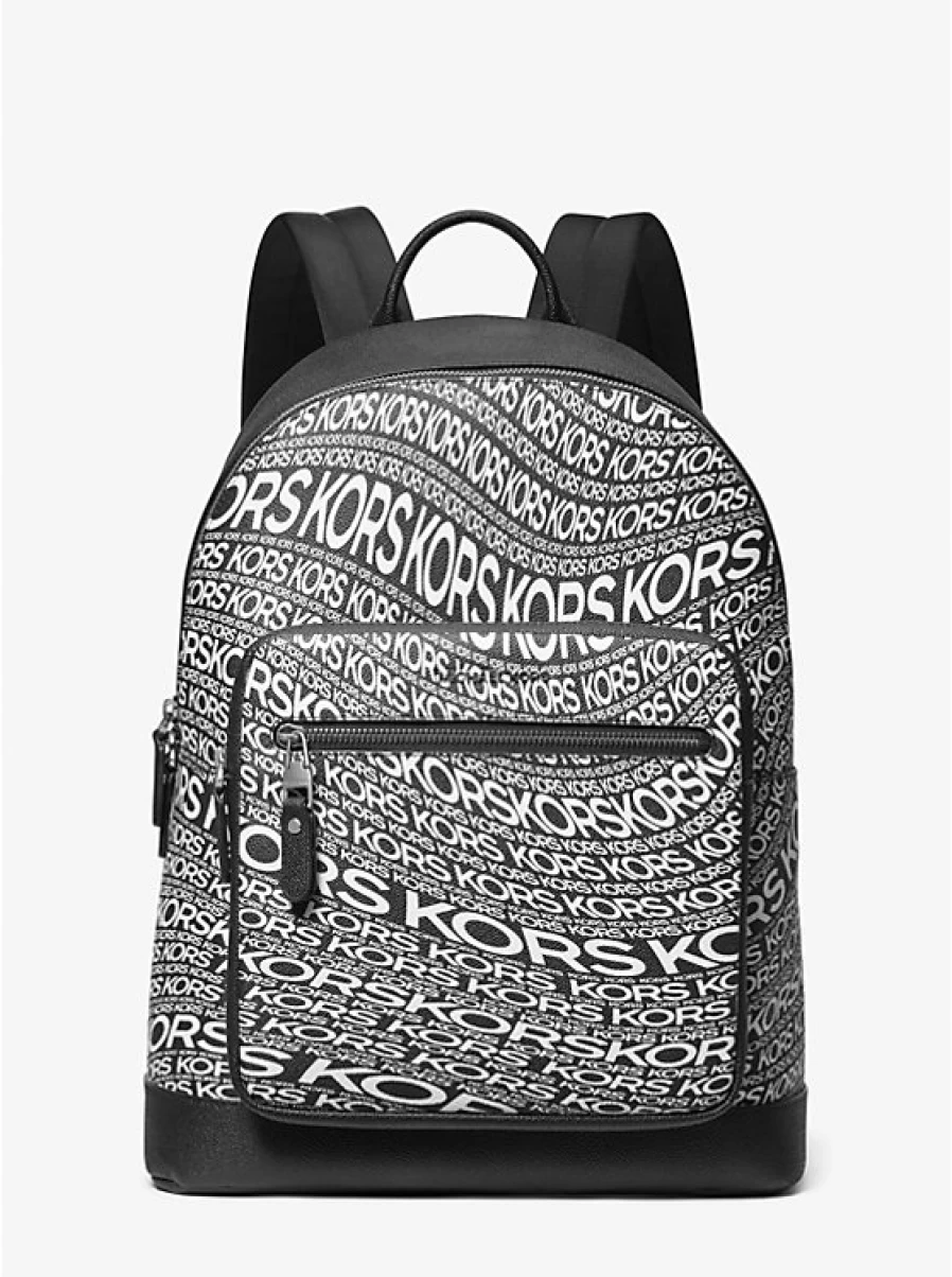 Michael Kors Hudson Men's Leather Backpack with Graphic Logo, Stylish Laptop Bag for Work & Travel