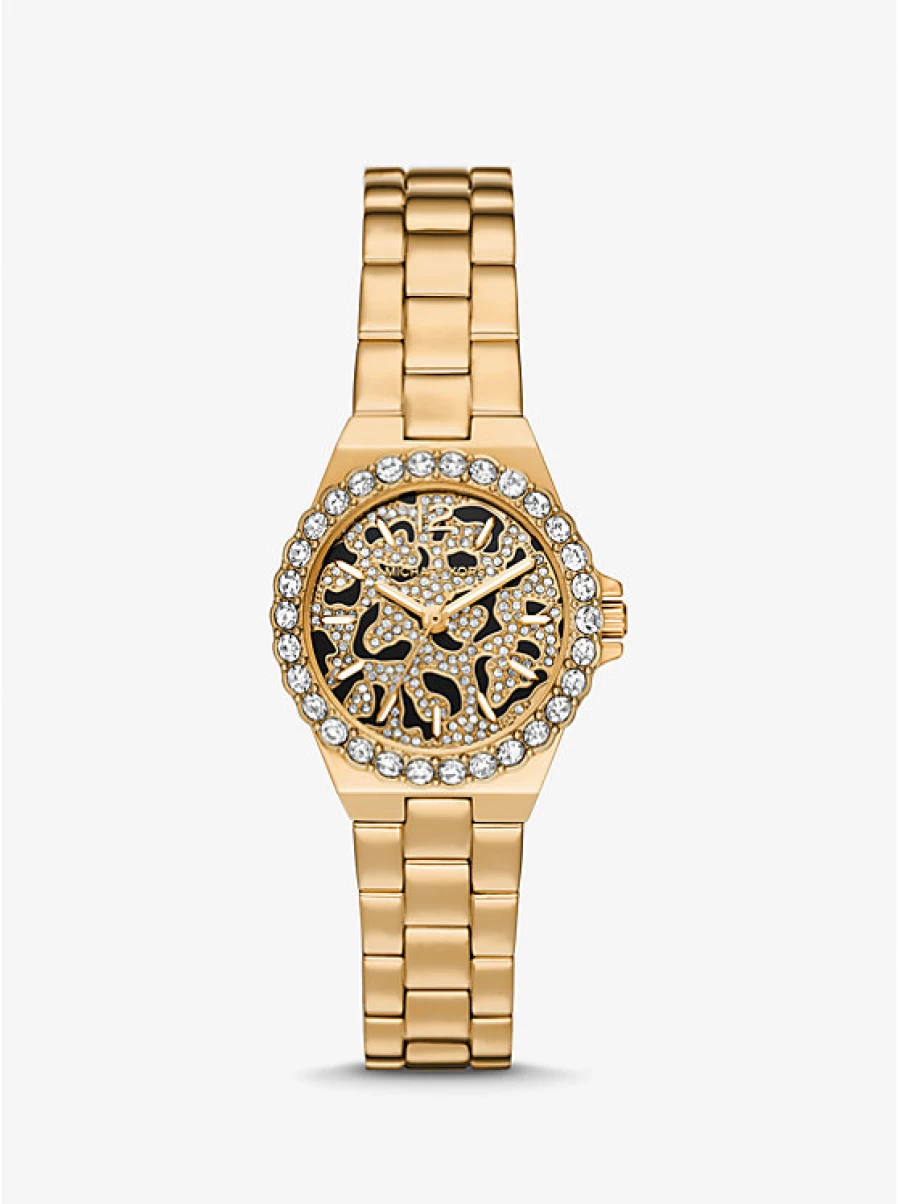 Michael Kors Women's Miniature Gold-Plated Watch with Paving Stone Accents and Printed Animal Design