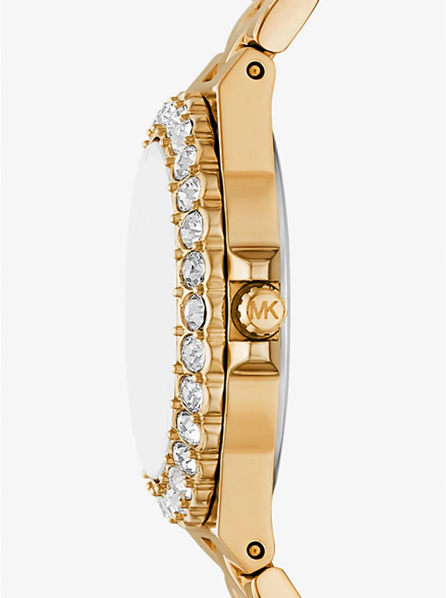 Michael Kors Women's Miniature Gold-Plated Watch with Paving Stone Accents and Printed Animal Design