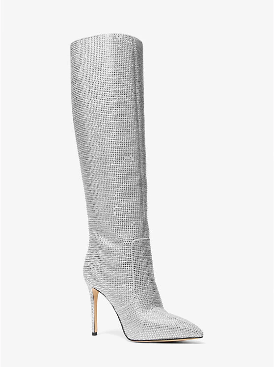 Michael Kors Women's Rue High Boot with Mesh, Sparkling Chains, and Sequins Decor