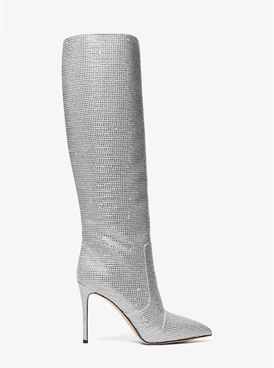 Michael Kors Women's Rue High Boot with Mesh, Sparkling Chains, and Sequins Decor
