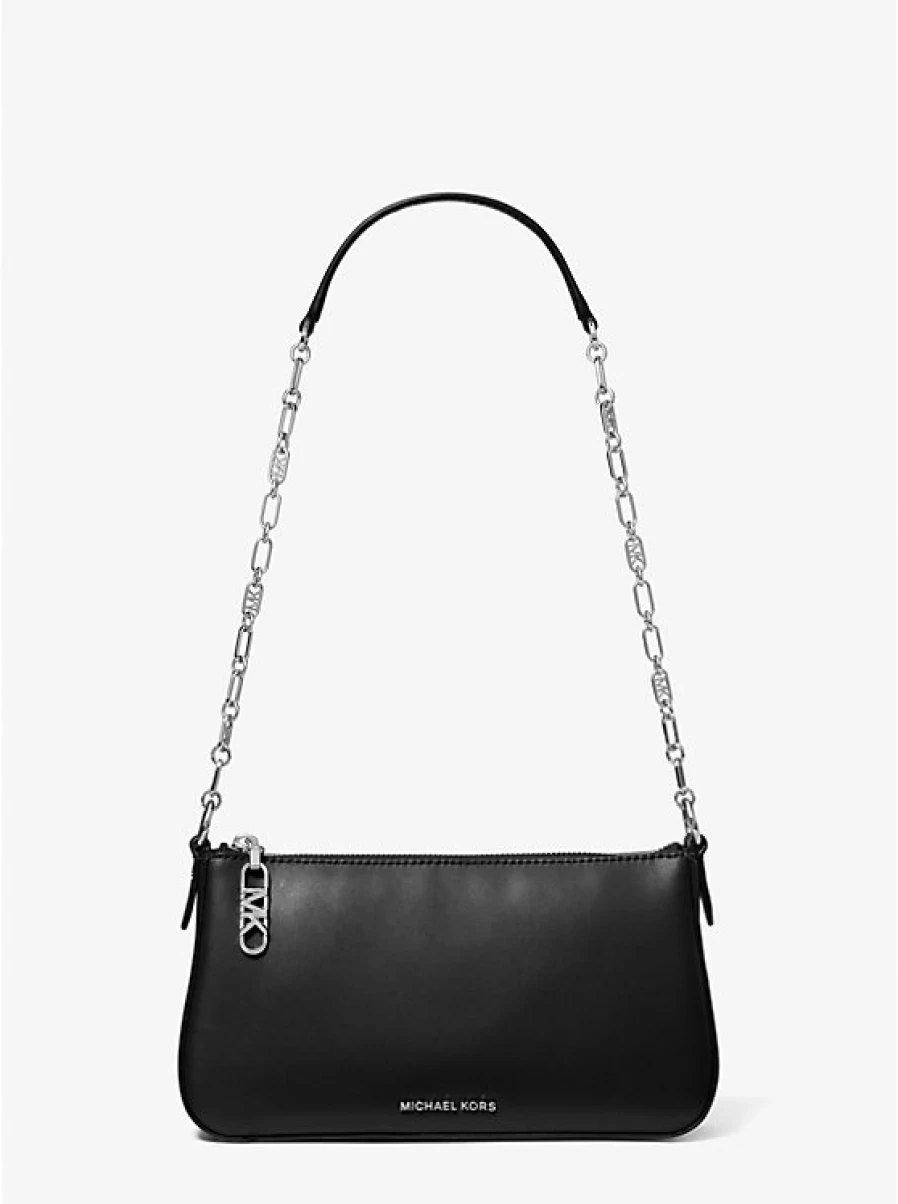 Michael Kors Women's Medium Leather Pouch with Zipper and Chain Link Strap