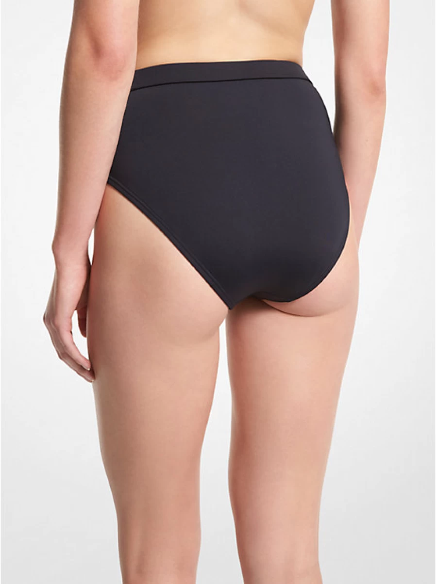 Michael Kors High Waisted Bikini Bottoms with Zipper Belt - Stretchy Nylon Swimwear for Women