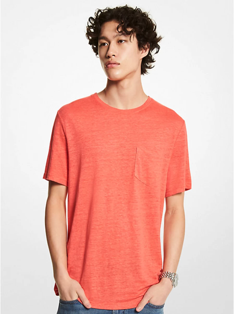 Michael Kors Men's Flamed Linen T-Shirt - Lightweight Casual Short Sleeve Top
