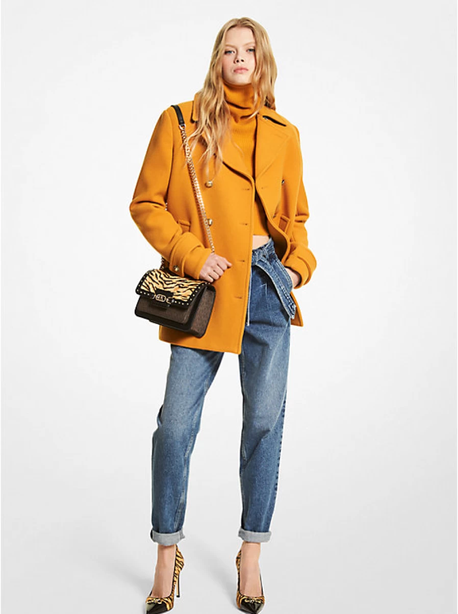 Michael Kors Women's Melton Wool Peacoat Coat Classic Navy Outerwear